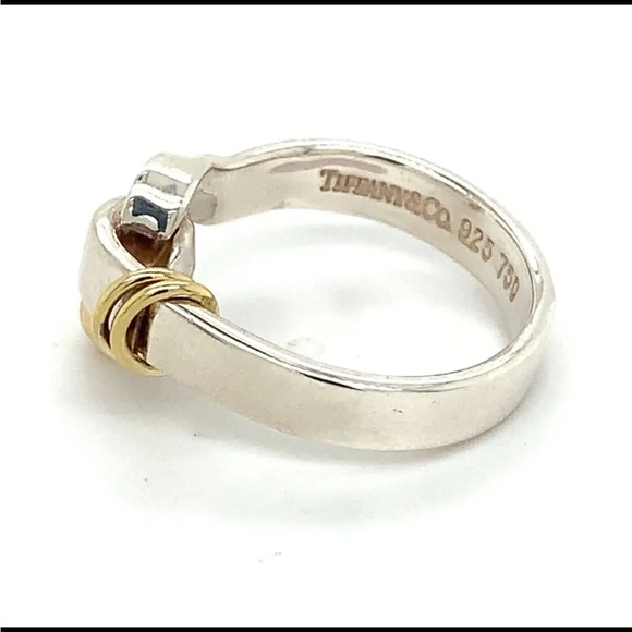 Tiffany & Co 925 Sterling Silver & 18k Gold Hook Eye Ring Size 4 - Picture 5 of 9